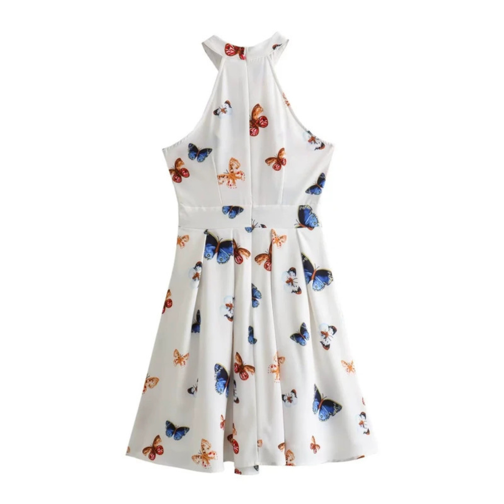 ZARA Butterfly Halter Tie Waist Mini Dress